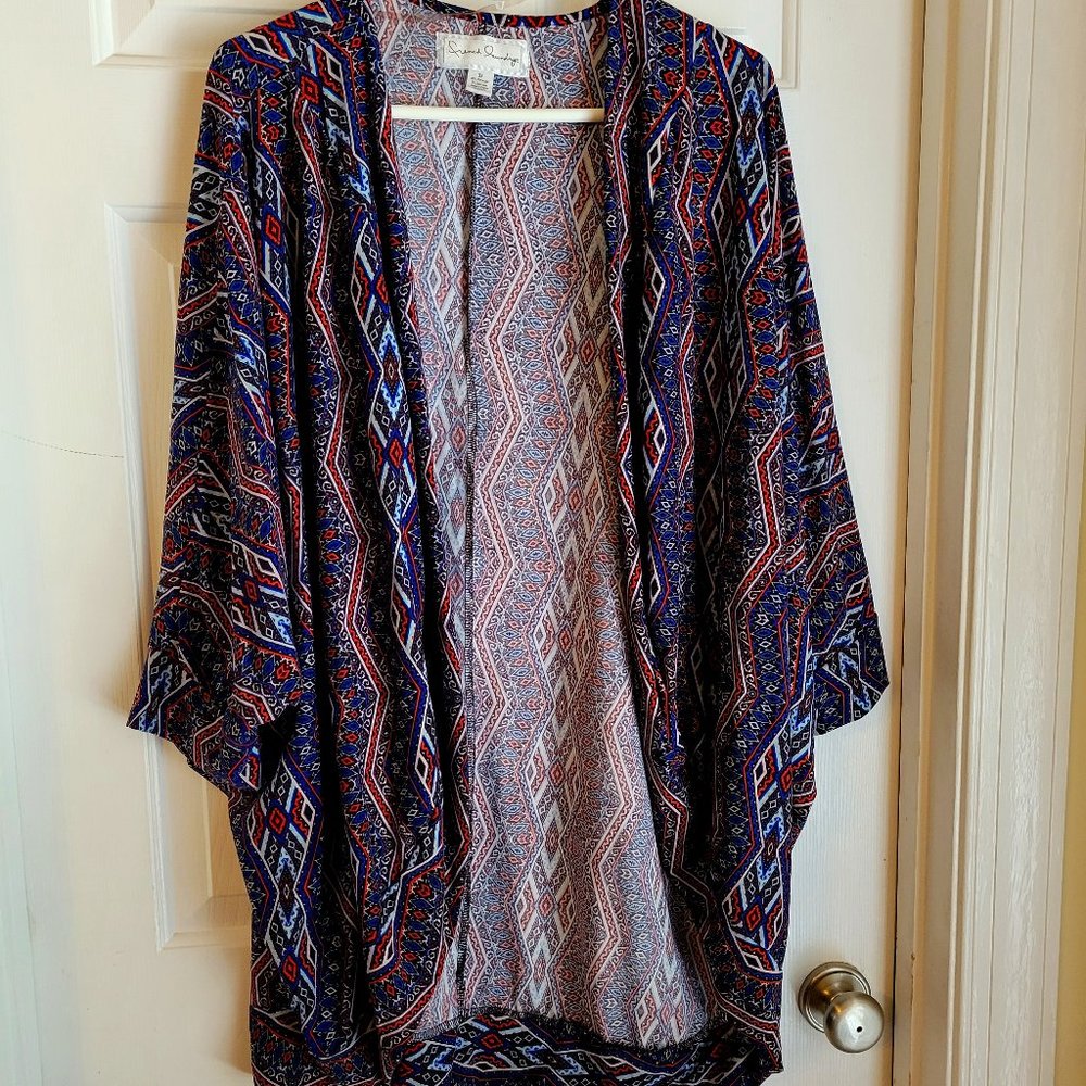 French Laundry Dolman mid-sleeve light cardigan in navy/red diamond pattern 3X